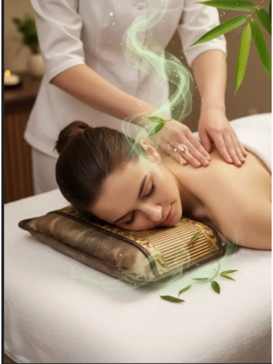 Охлаждающая СПА-подушка с бамбуковой циновкой, массажным эффектом и успокаивающими листьями чайного дерева